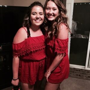 Maurices Red Off-Shoulder Crochet Romper